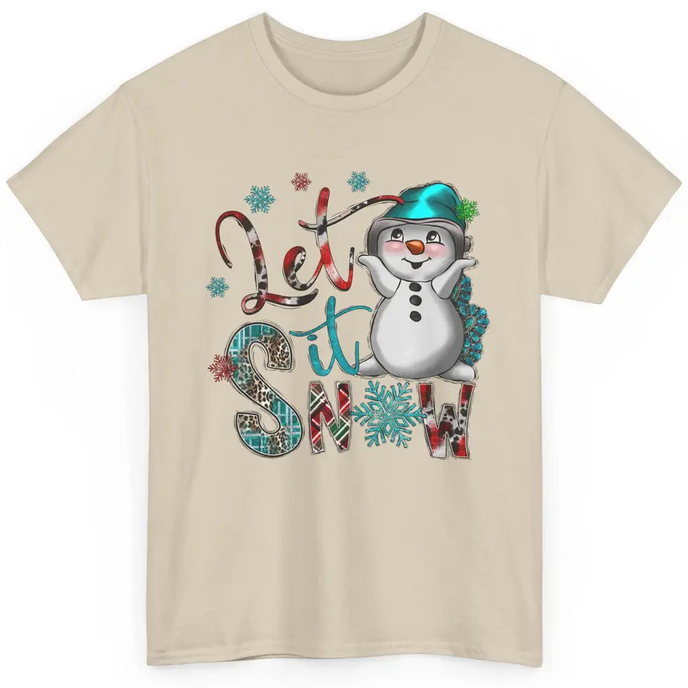 Leopard Snow Man Let It Snow Snowflakes Western Christmas Classic Unisex T-Shirt