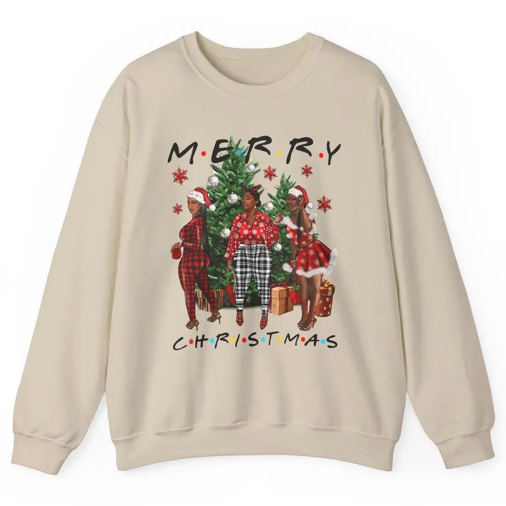 Merry Christmas African American Black Woman Xmas Afro Santa Unisex Crewneck Sweatshirt