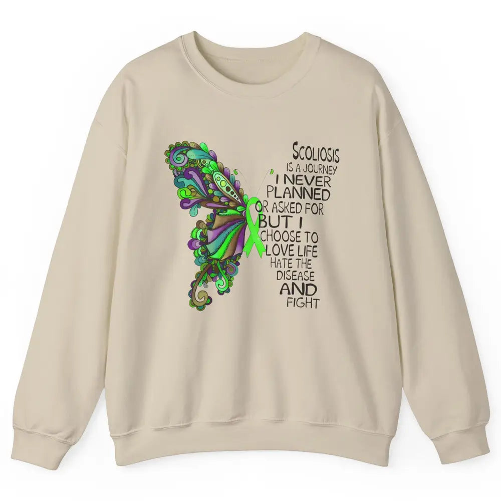 Scoliosis Is A Journey Scoliosis Awareness Butterfly Ribbon Unisex Crewneck Sweatshirt