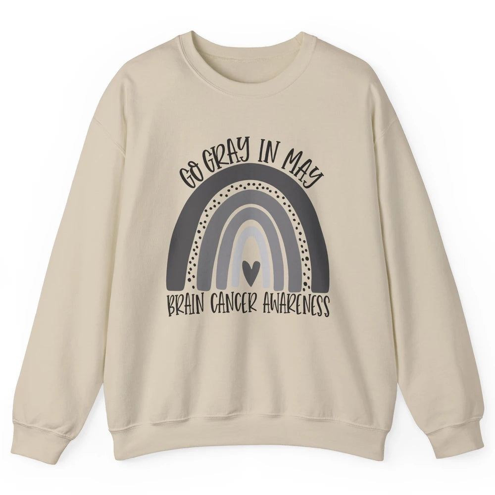 Brain Cancer Awareness Go Gray In May Gray Rainbow Heart Unisex Crewneck Sweatshirt