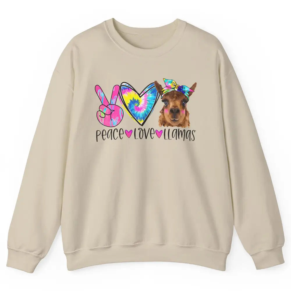 Vintage Llama Tie Dye Peace Love Llama Sarcastic Llama Lover Unisex Crewneck Sweatshirt