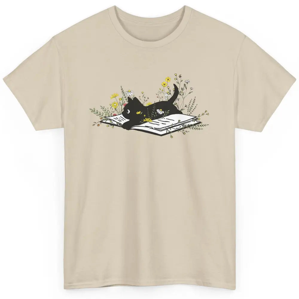 Cute Book Cat Floral Book Nerd Black Cat Lover Reader Gift Classic Unisex T-Shirt