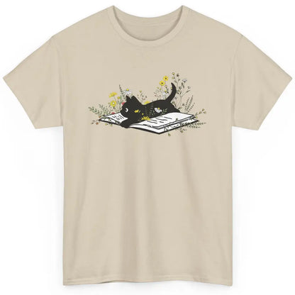 Cute Book Cat Floral Book Nerd Black Cat Lover Reader Gift Classic Unisex T-Shirt