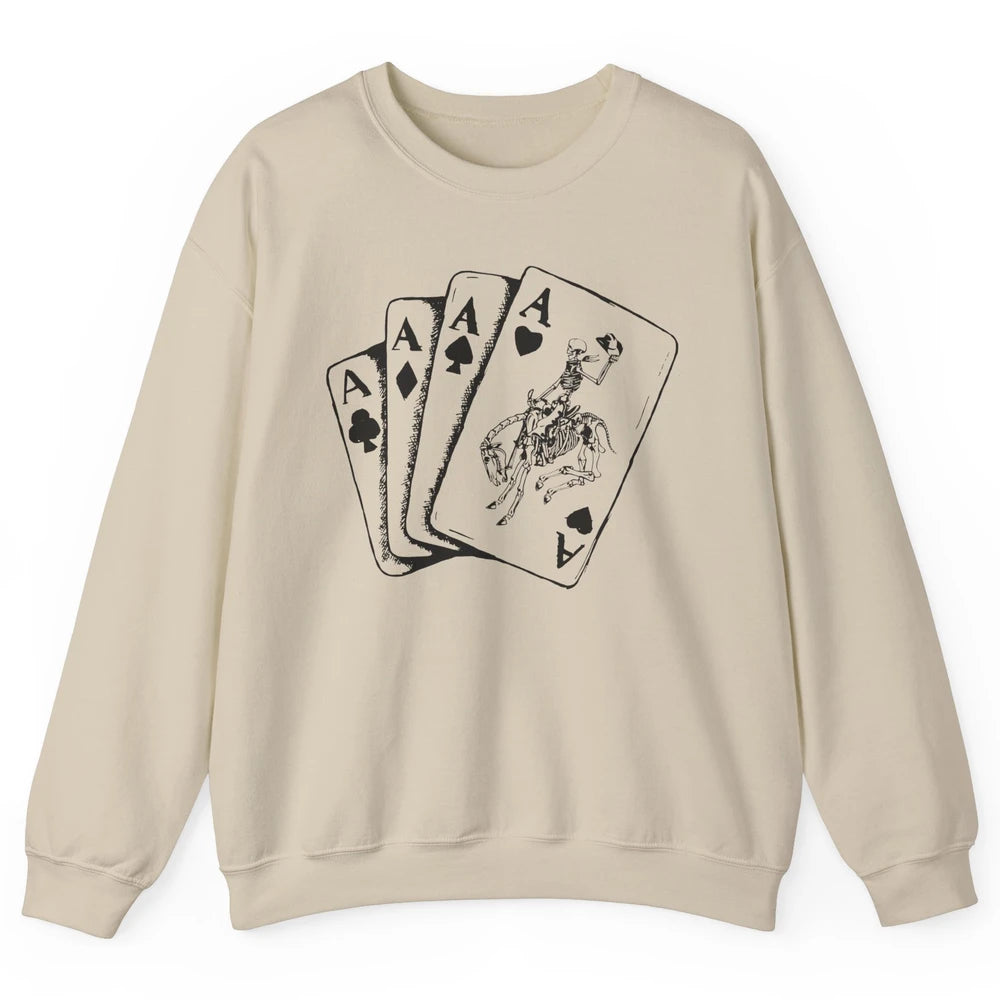 Skeleton Cowboy Horsing Playing Cards Western Cowboy Rodeo Unisex Crewneck Sweatshirt