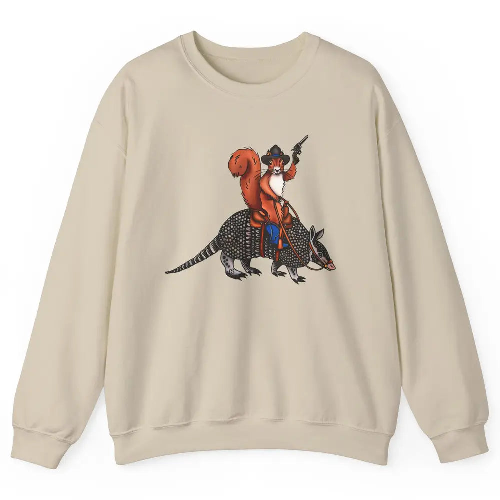 Retro Squirrel Cowboy Riding Armadillo Howdy Western Country Unisex Crewneck Sweatshirt