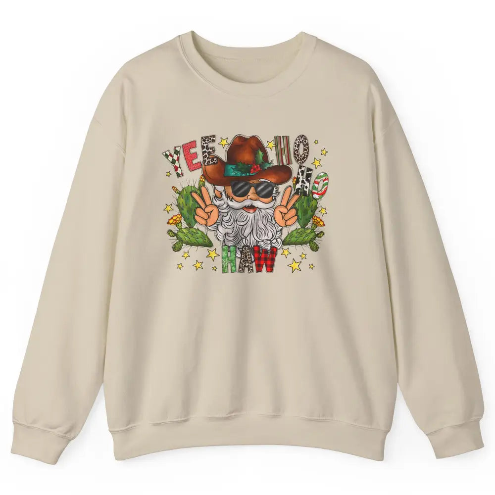 Leopard Santa Cowboy Yee Ho Haw Christmas Western Country Unisex Crewneck Sweatshirt