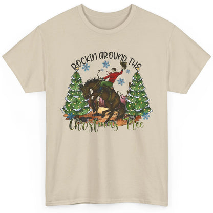 Funny Cowboy Horsing Rocking Around Christmas Tree Western Classic Unisex T-Shirt