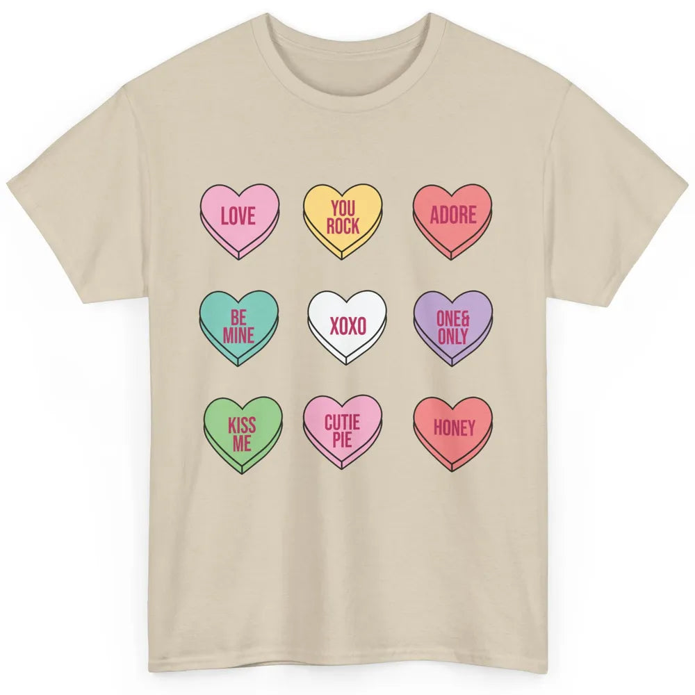 Conversation Hearts Valentines Love Boho V-Day Candy Rainbow Classic Unisex T-Shirt