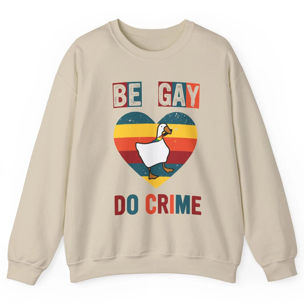 Vintage Duck Rainbow Be Gay Do Crime LGBTQ Community Rights Unisex Crewneck Sweatshirt