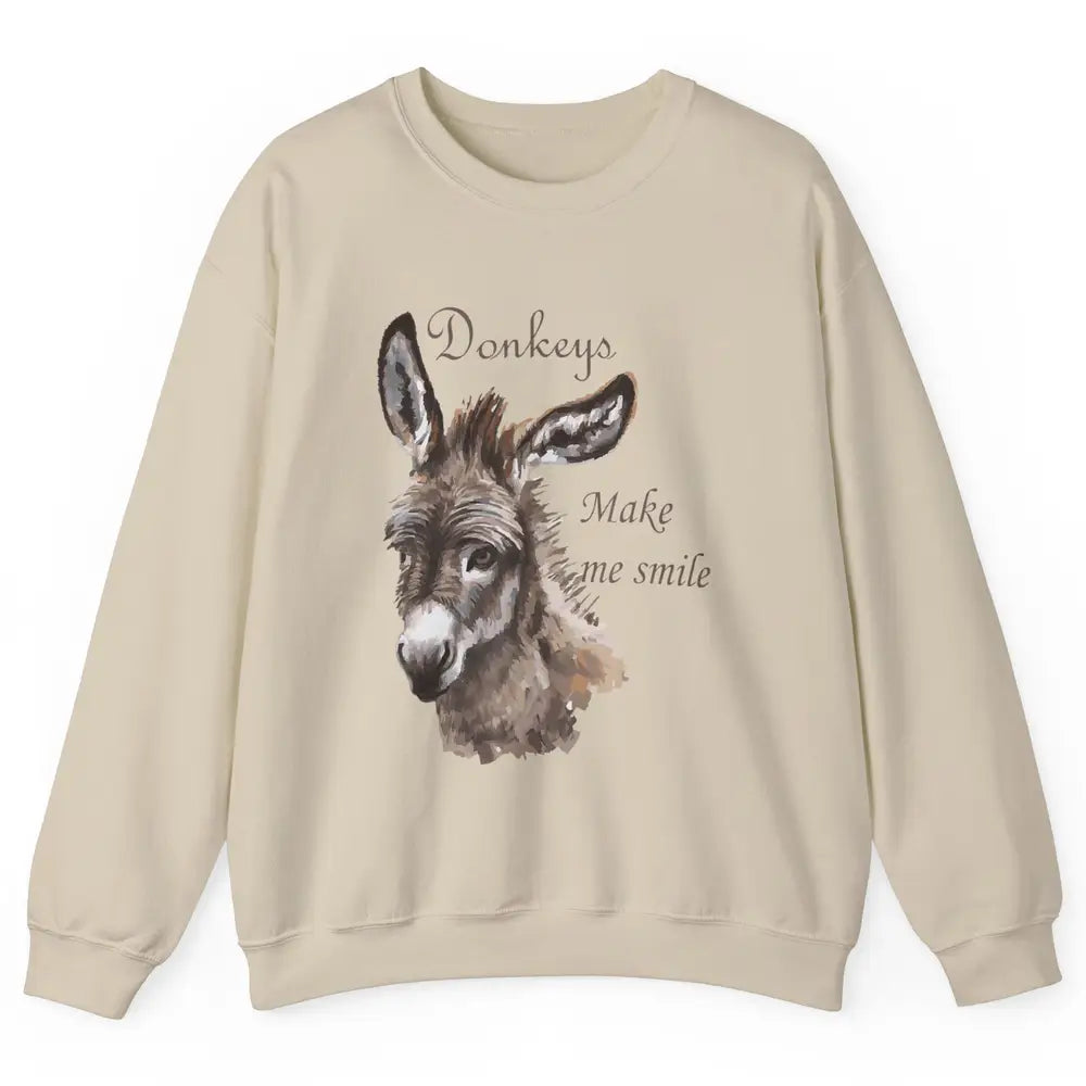 Watercolor Donkey Make Me Smile Farming Life Farm Animal Unisex Crewneck Sweatshirt