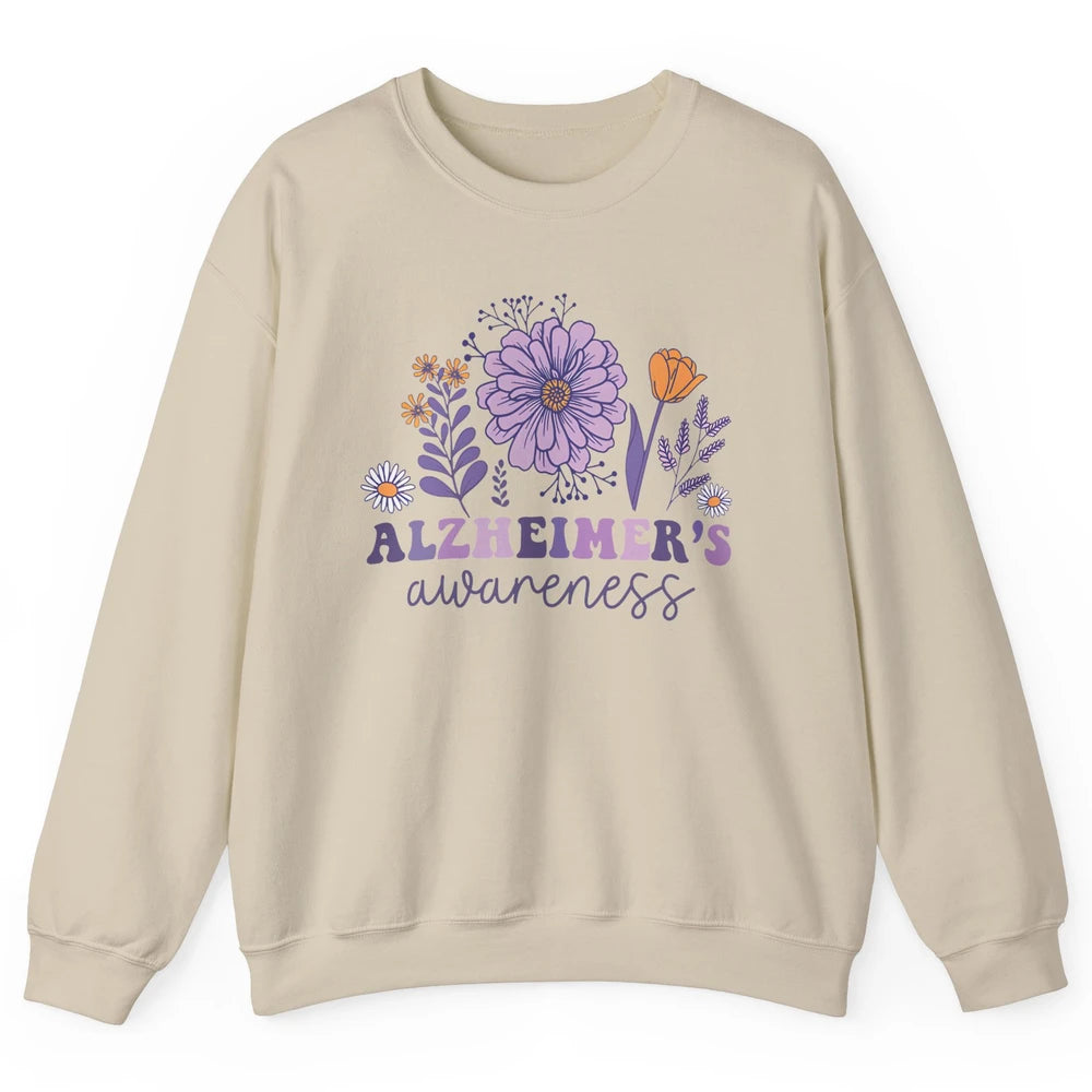 Alzheimer's Awareness Wildflower Dementia Inspirational Gift Unisex Crewneck Sweatshirt