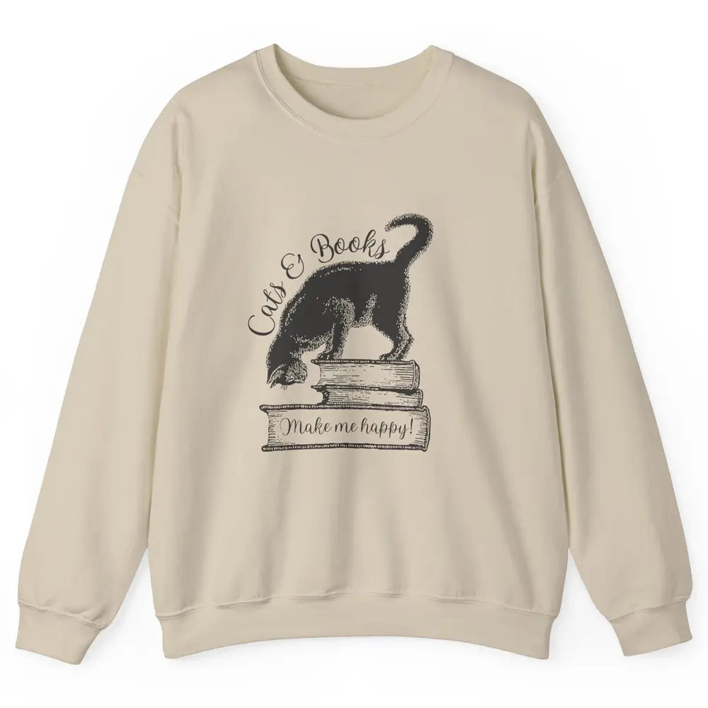 Black Cat Make Me Happy Reading Book Retro Kitten Bookish Unisex Crewneck Sweatshirt