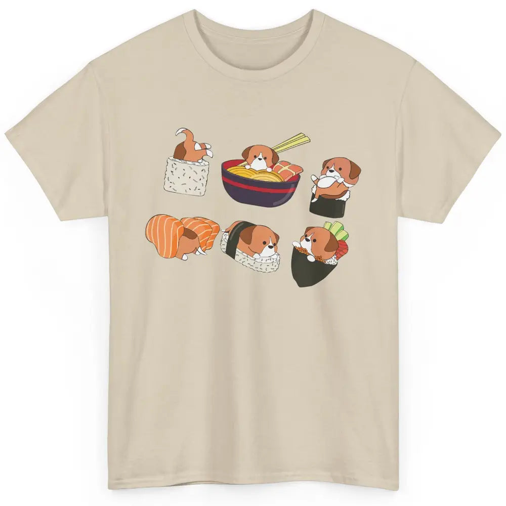 Funny Beagle Sushi Ramen Bowl Cute Japanese Kawaii Dog Lover Classic Unisex T-Shirt