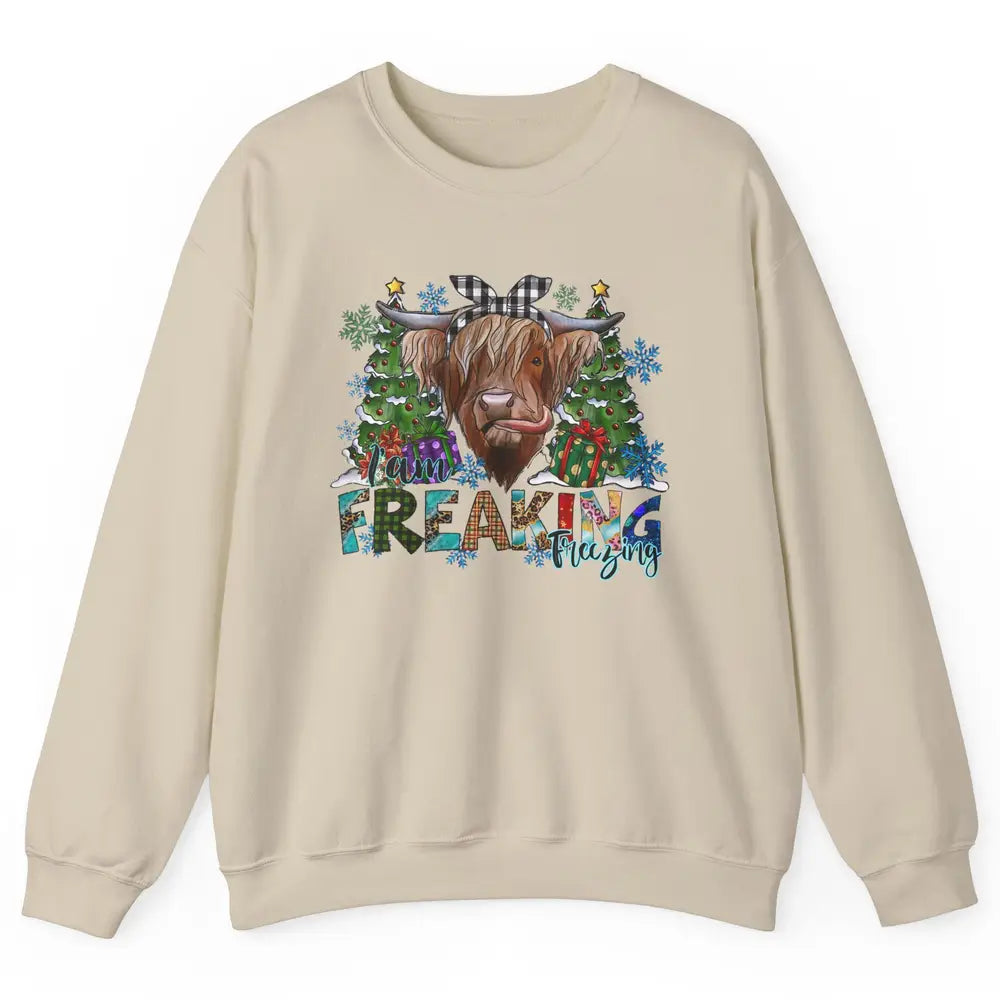 Highland Cow Bandana I'm Freaking Freezing Western Christmas Unisex Crewneck Sweatshirt