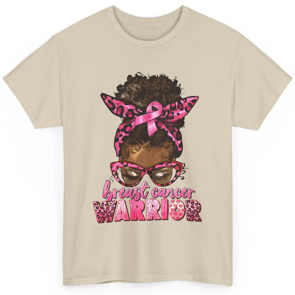 Afro Black Woman Breast Cancer Awareness Messy Bun Leopard Classic Unisex T-Shirt