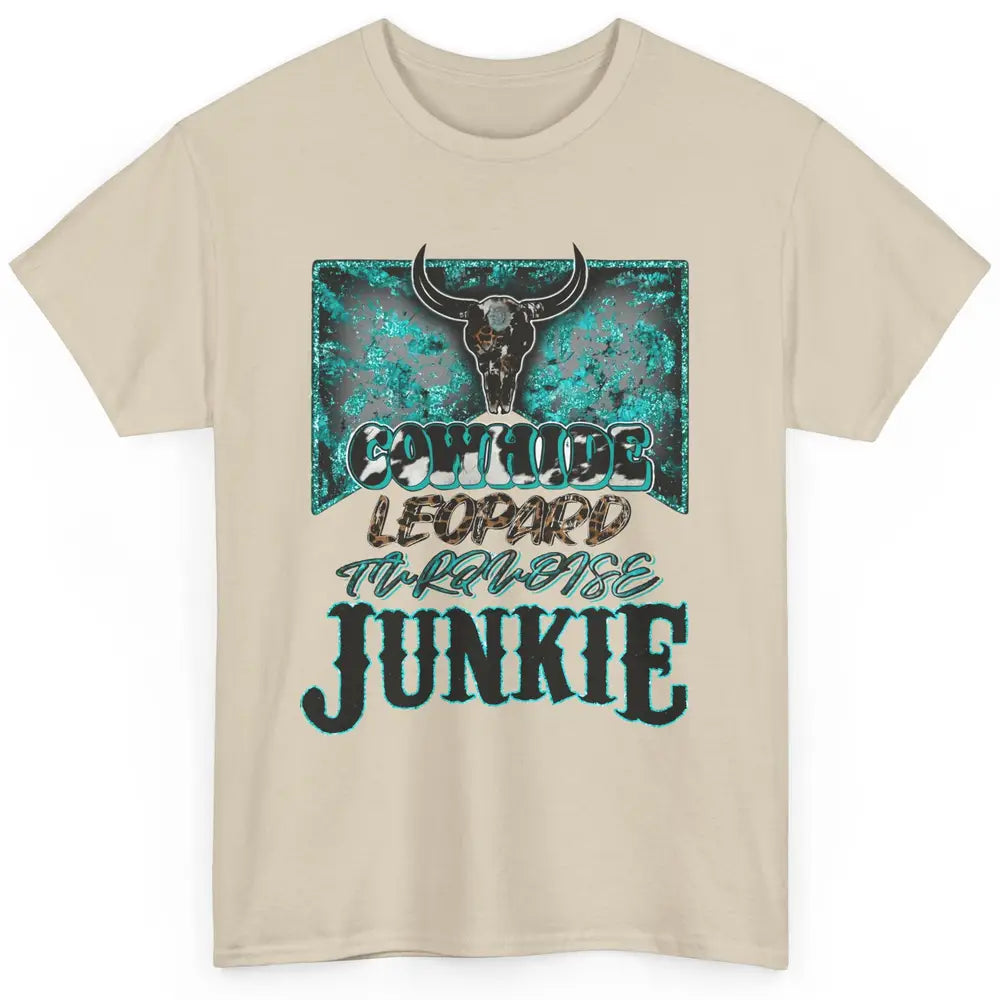 Bull Skull Cowhide Leopard Turquoise Junkie Western Country Classic Unisex T-Shirt