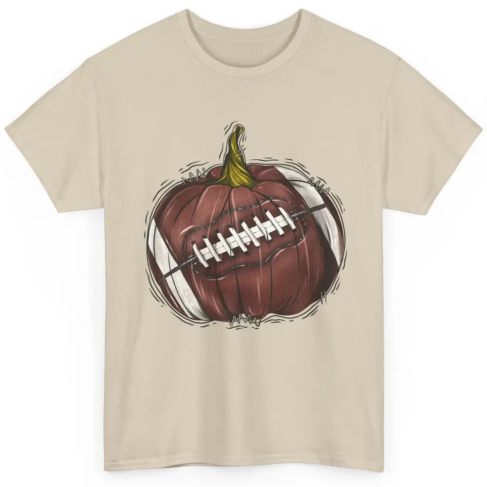 Football Pumpkin Tis The Season Fall Leaves Autumn Halloween Classic Unisex T-Shirt