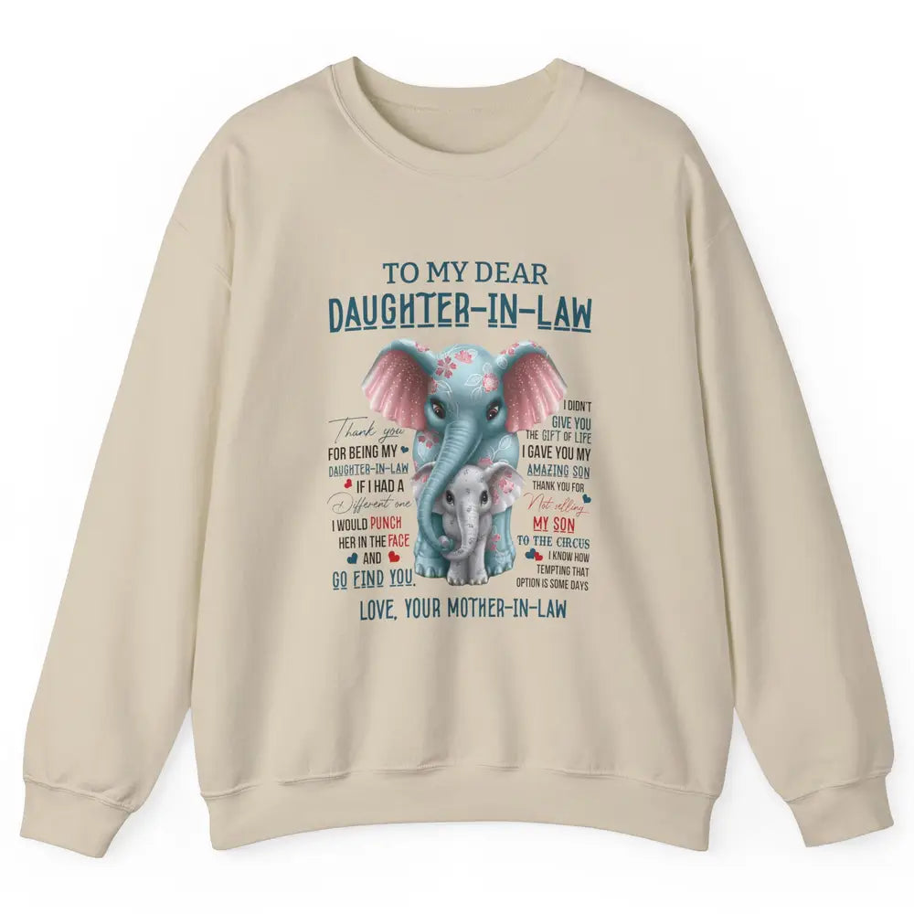 To My Dear Daughter In Law Love Mother In Law Cute Elephant Unisex Crewneck Sweatshirt