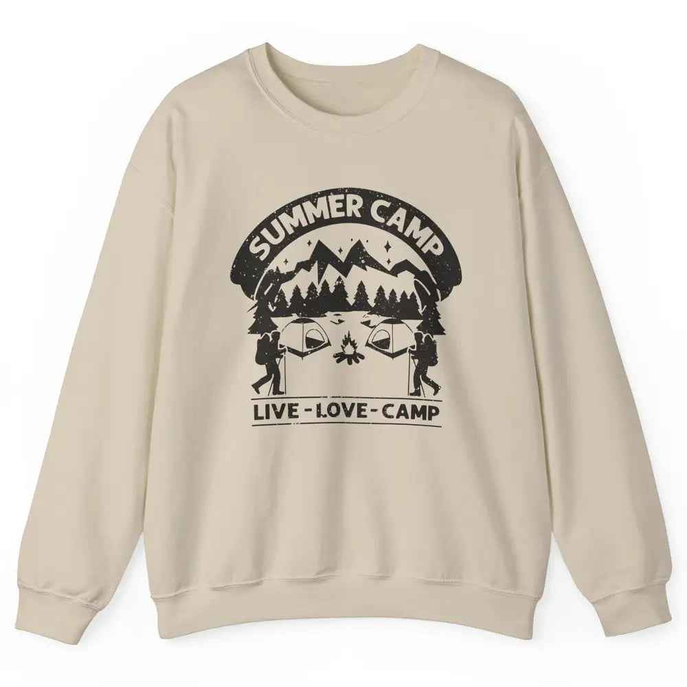 Summer Camp Live Love Camp Vacation Camping Hiking Retro Unisex Crewneck Sweatshirt