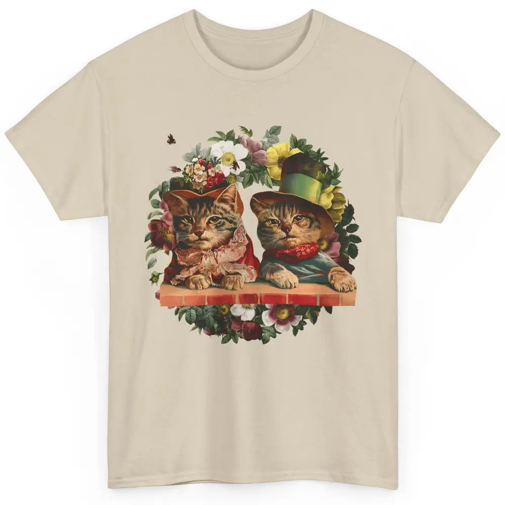 Floral Victorian Cats Funny Sarcastic Cat Vintage Flowers Classic Unisex T-Shirt