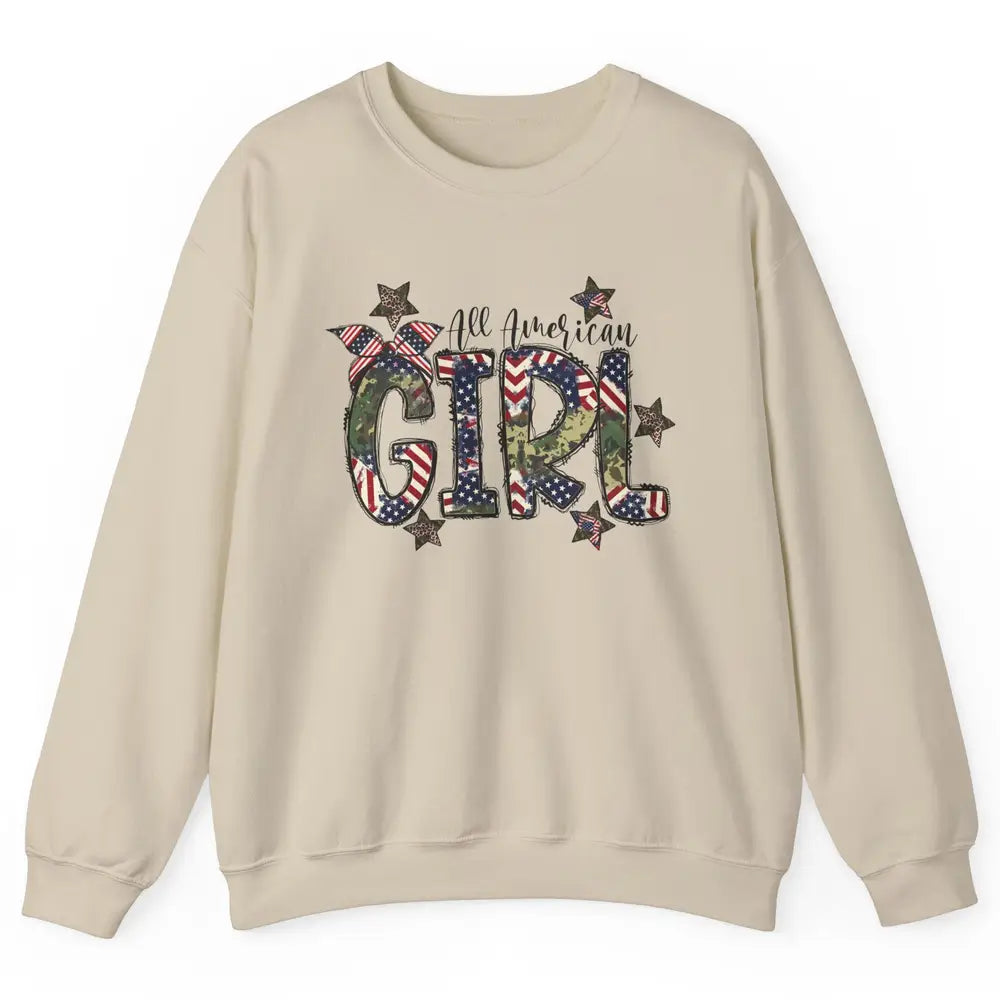 All American Girl American Flag Patriotic Military 4th July Unisex Crewneck Sweatshirt