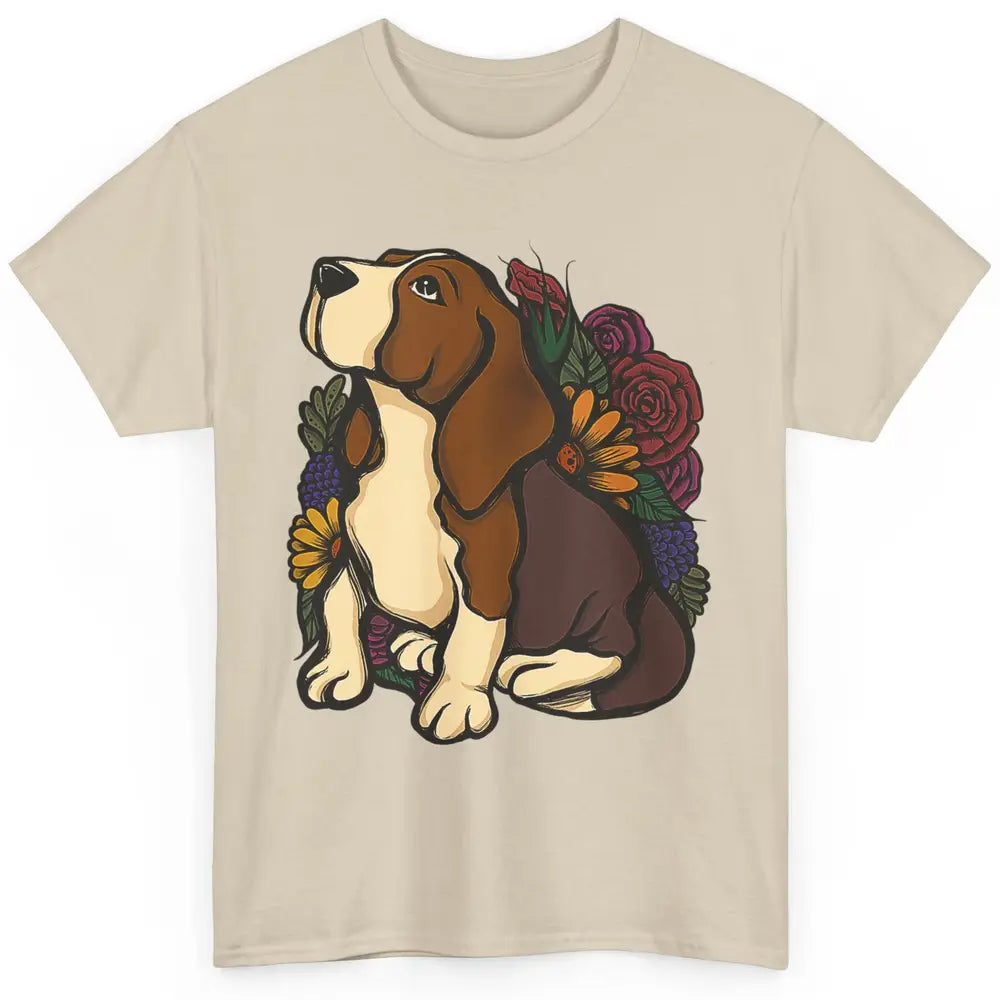 Cute Beagle Dog Floral Dog Mom Life Watercolor Wildflowers Classic Unisex T-Shirt