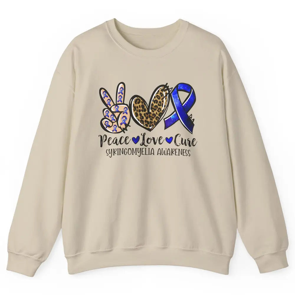 Syringomyelia Awareness Blue Ribbon Peace Love Cure Unisex Crewneck Sweatshirt