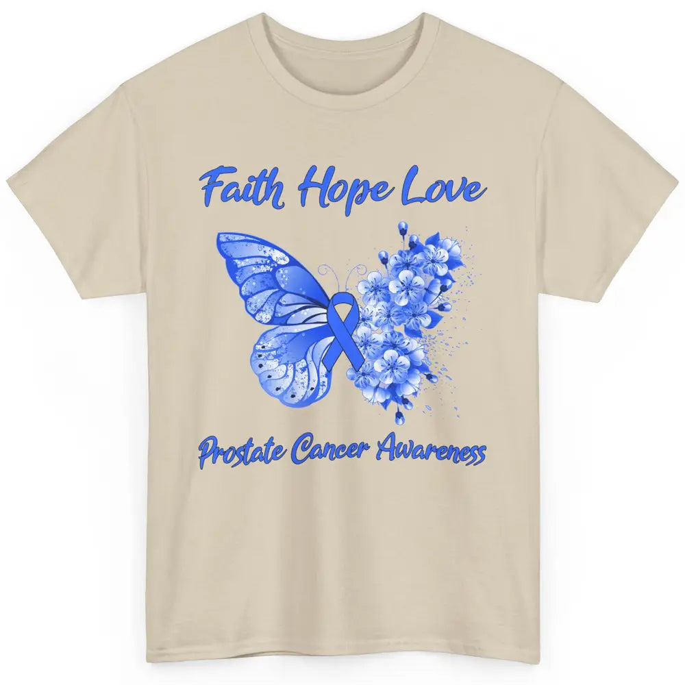 Butterfly Faith Hope Warrior Prostate Cancer Blue Ribbon Classic Unisex T-Shirt