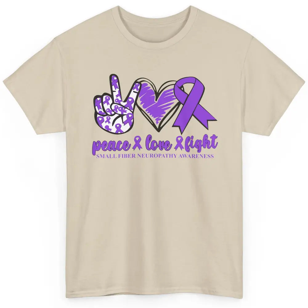 Small Fiber Neuropathy Purple Ribbon Peace Love Fight Classic Unisex T-Shirt