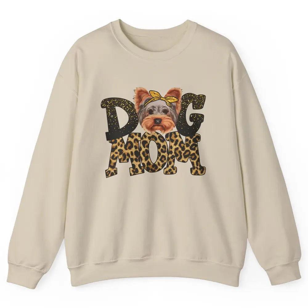 Yorkie Mom Bandana Dog Mom Leopard Yorkshire Dog Mother Gift Unisex Crewneck Sweatshirt