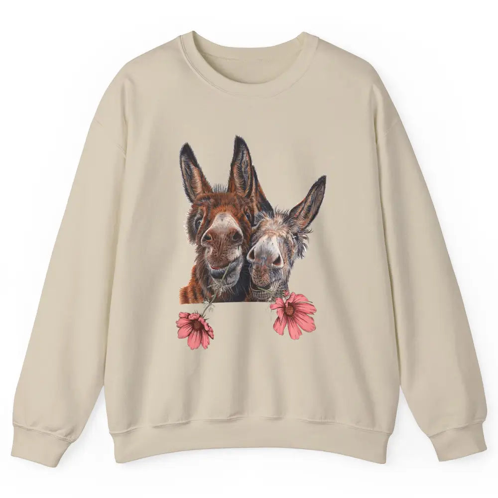 Wildflower Donkey Couple Retro Farm Animal Life Funny Donkey Unisex Crewneck Sweatshirt