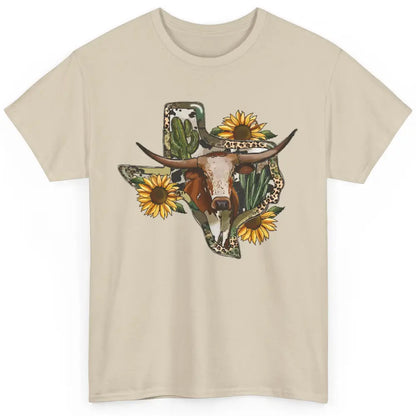 Texas Map Leopard Sunflower Western Texas Cow Longhorn Classic Unisex T-Shirt