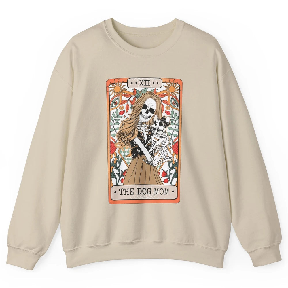 Retro Skeleton Tarot Card The Dog Mom Halloween Dog Lovers Unisex Crewneck Sweatshirt