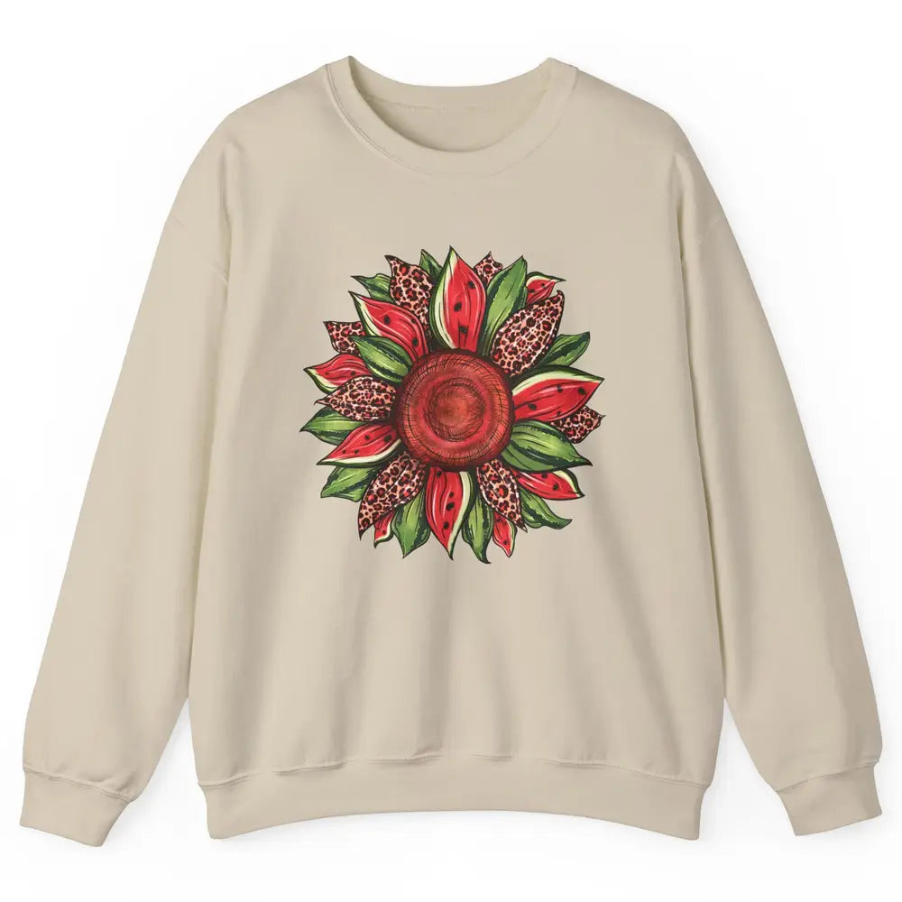 Watermelon Leopard Sunflower Summer Peace Love Watermelon Unisex Crewneck Sweatshirt