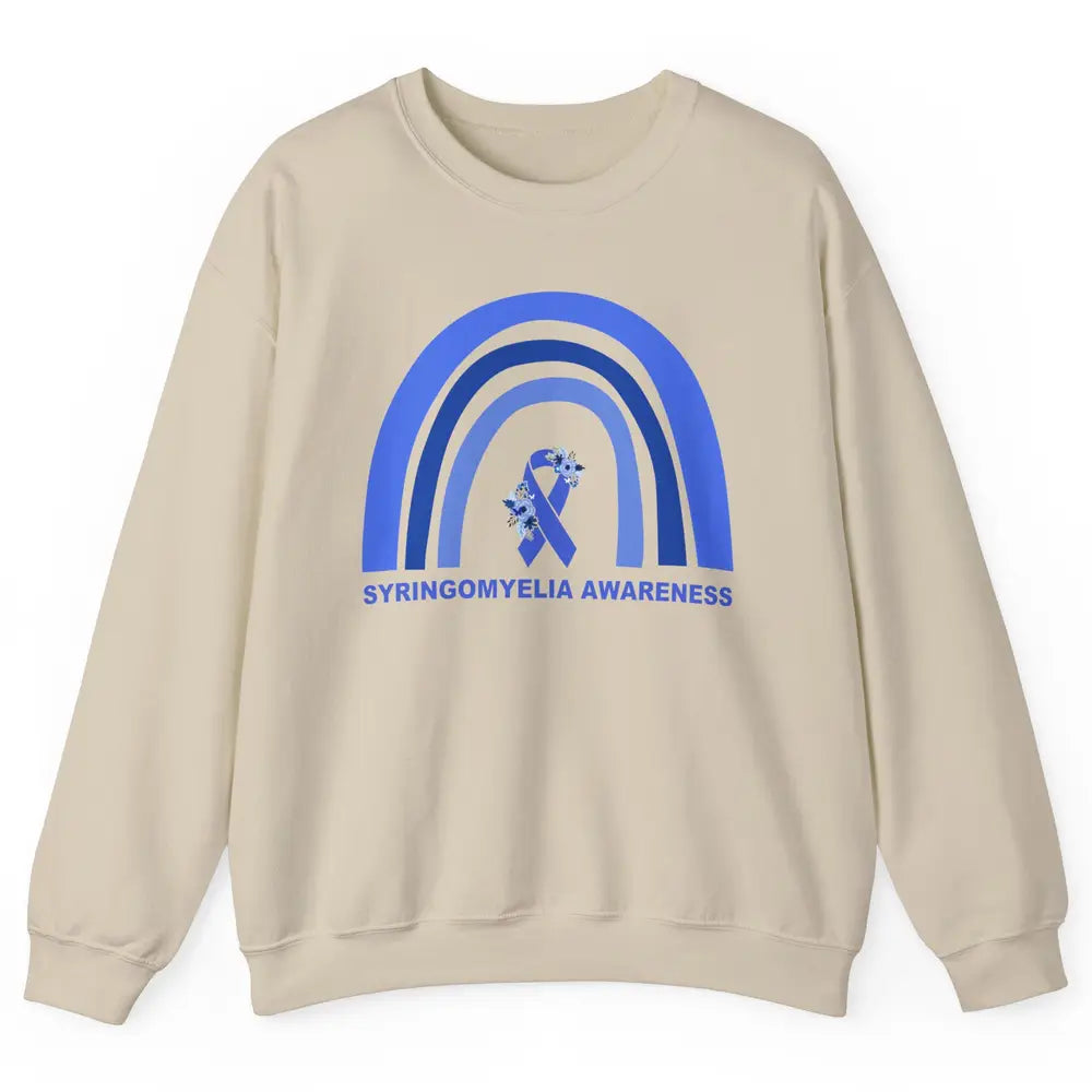 Syringomyelia Awareness Floral Blue Ribbon Rainbow Unisex Crewneck Sweatshirt