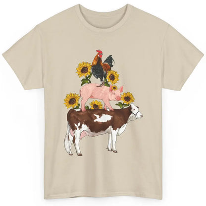 Sunflower Western Farm Life Animals Vegan Cow Pig Rooster Classic Unisex T-Shirt