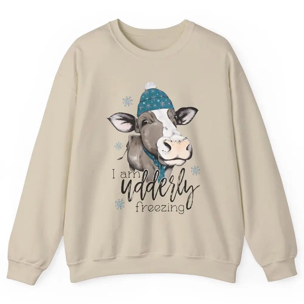 Funny Cow I'm Udderly Freezing Farmer Merry Christmas Winter Unisex Crewneck Sweatshirt