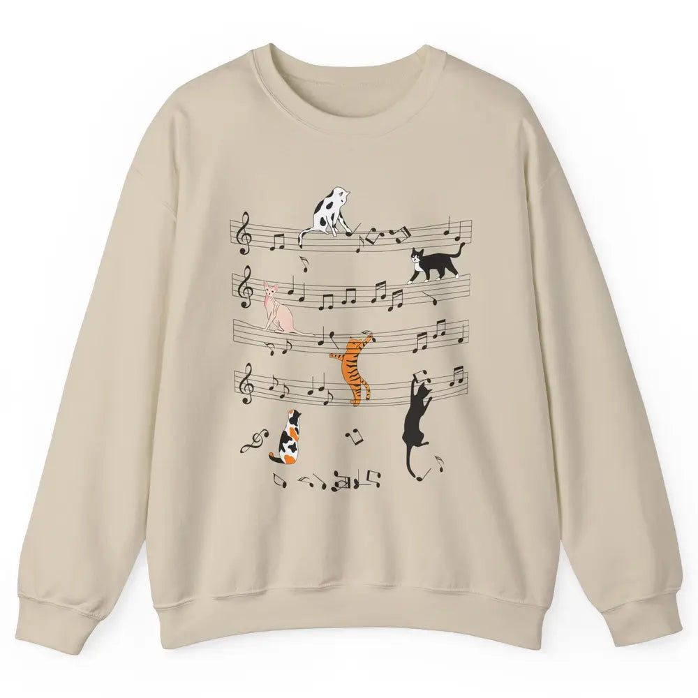 Cat On Music Sheets Cute Music Notes Funny Cat Musician Unisex Crewneck Sweatshirt