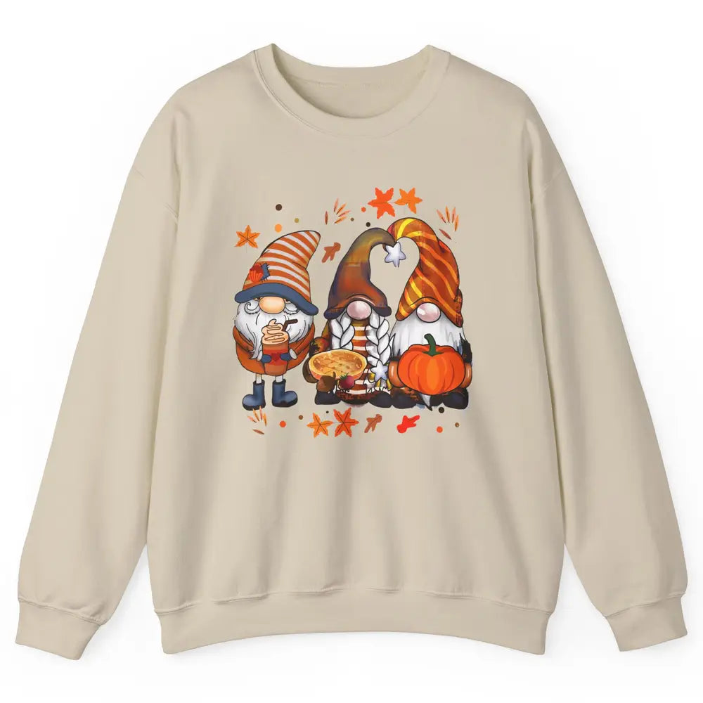 Retro Fall Gnomies Pumpkin Falling Leaves Thanksgiving Gnome Unisex Crewneck Sweatshirt