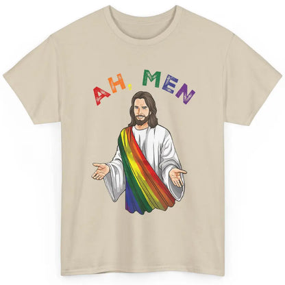 Ah Men LGBT Gay Pride Jesus Christian God Rainbow Flag Love Classic Unisex T-Shirt