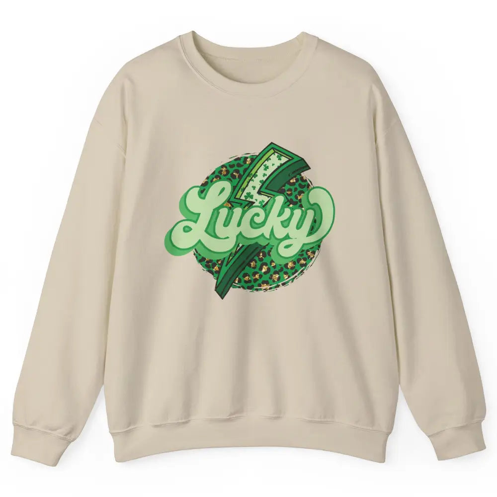 St Patrick Leopard Shamrocks Lucky Lightning Bolt Western Unisex Crewneck Sweatshirt