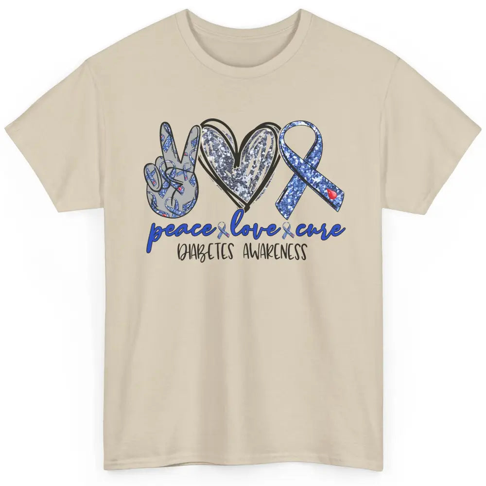 Diabetes Awareness Peace Love Cure Type 1 Diabetes Awareness Classic Unisex T-Shirt