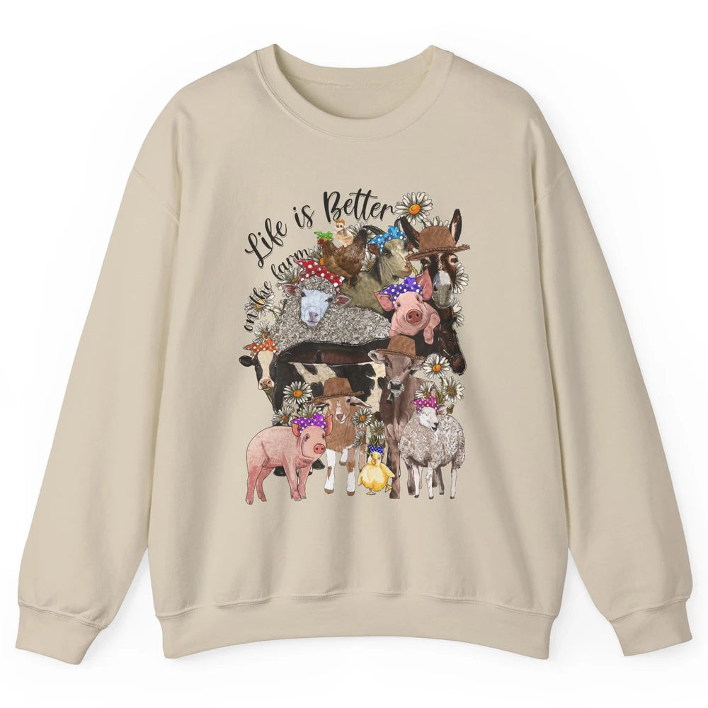 Western Animals Life Is Better On The Farm Pig Cow Donkey Unisex Crewneck Sweatshirt