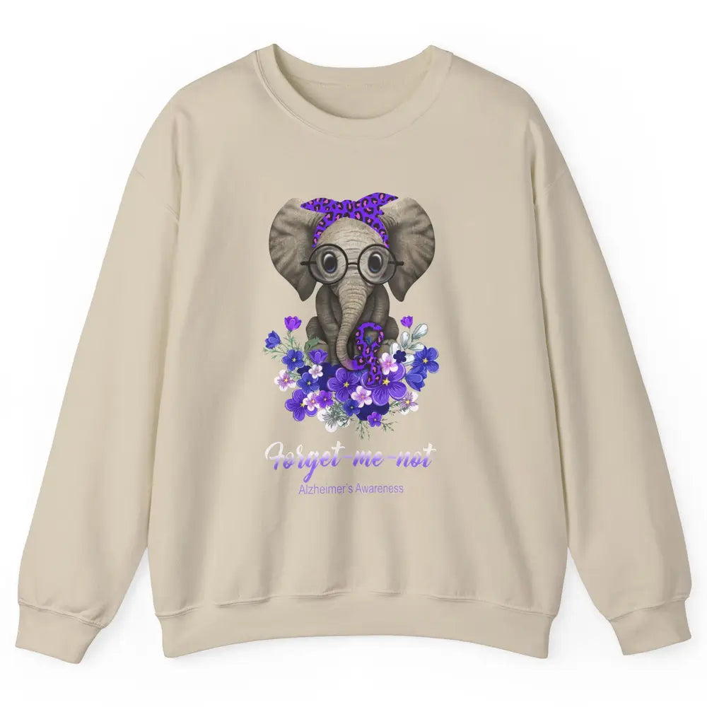 Alzheimer Awareness Purple Ribbon Elephant Forget Me Not Unisex Crewneck Sweatshirt