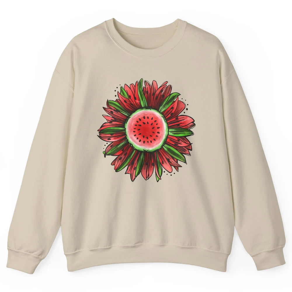 Watermelon Sunflower Summer Peace Love Watermelon Lover Gift Unisex Crewneck Sweatshirt