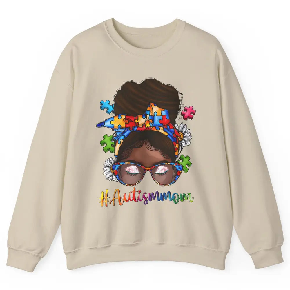 Autism Afro Mom Curly Hair American African Autism Awareness Unisex Crewneck Sweatshirt