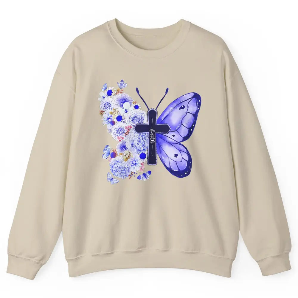 Butterfly Cross Faith Floral God Jesus Christian Bible Women Unisex Crewneck Sweatshirt