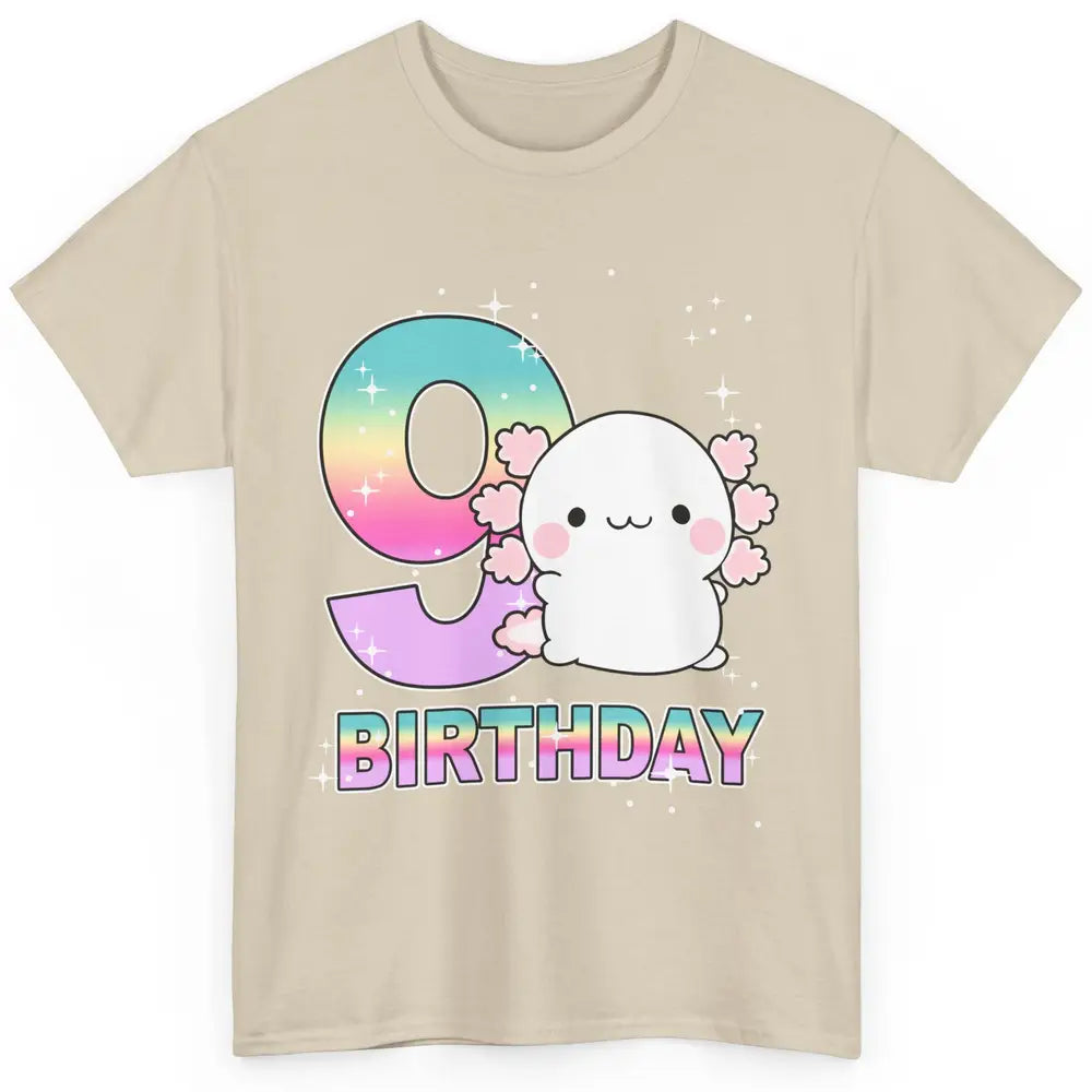 Cute Axolotl 9th Birthday Girl Boy 9 Years Old Birthday Gift Classic Unisex T-Shirt