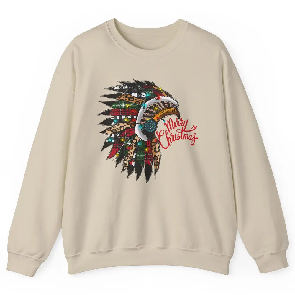 Christmas Headdress Indian Hat Leopard Western Christmas Unisex Crewneck Sweatshirt