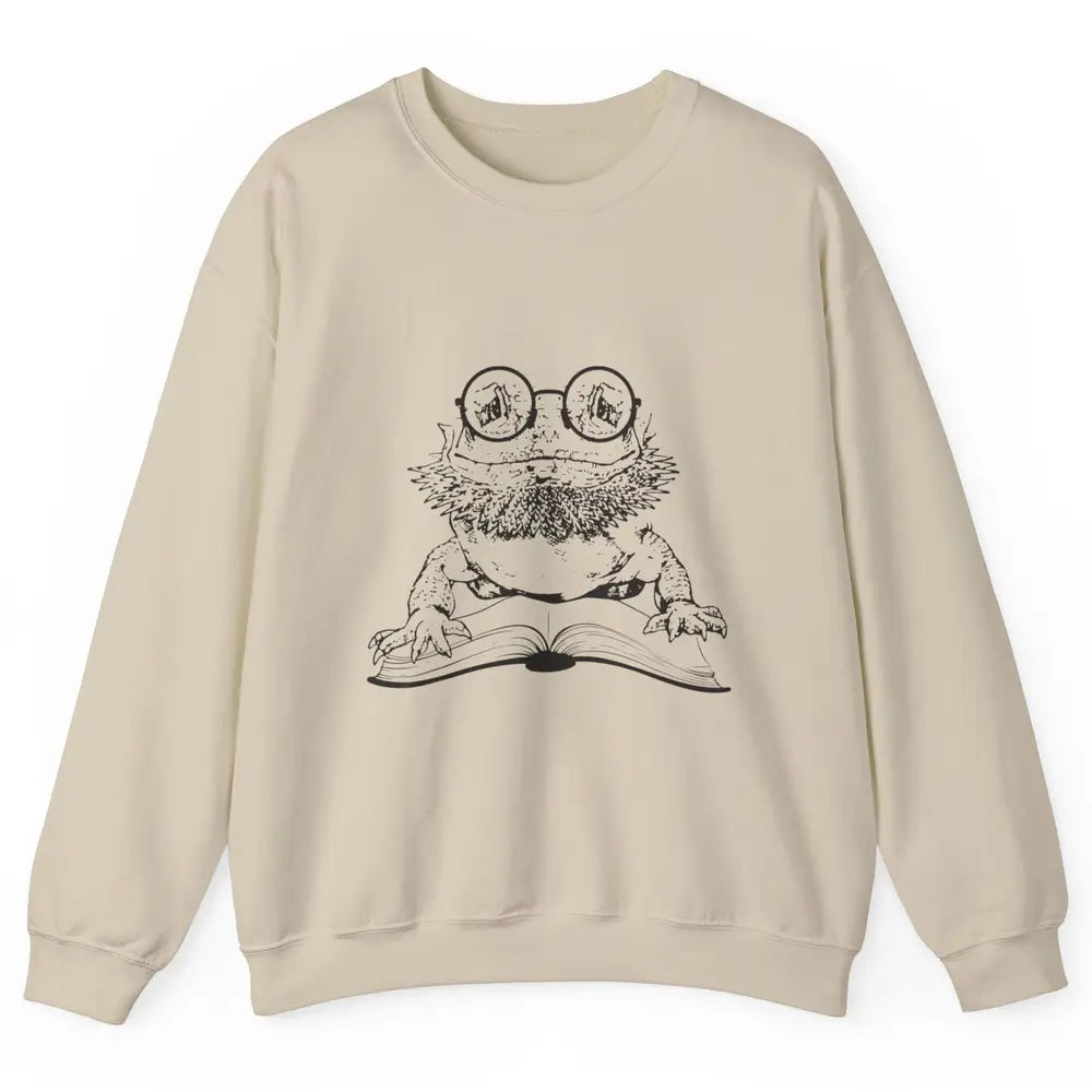 Bearded Dragon Glasses Reading Books Bookworm Funny Animal Unisex Crewneck Sweatshirt